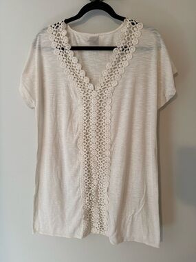 Crochet-Trim Short Sleeve Swimsuit Coverup